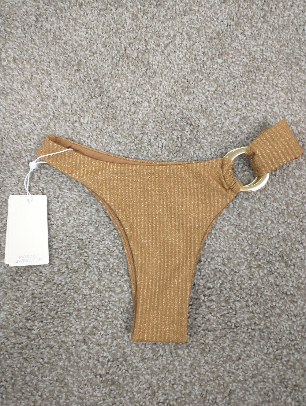NEW Monday Swimwear Bronte Bikini Bottom Small Antique Gold Lurex